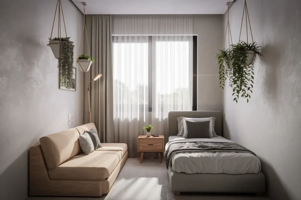 25 Clever Small Room Decoration Ideas to Transform Your Space 10 10. Hanging Planters for a Fresh and Green Look