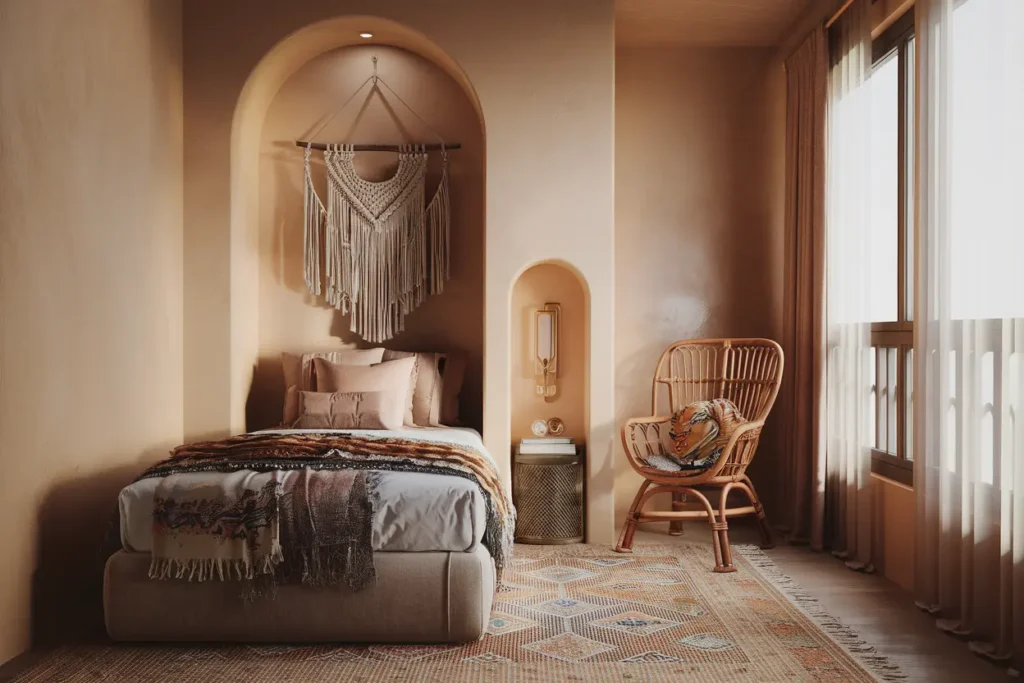 25 Aesthetic Bedroom Ideas for Small Rooms Women Will Love 21 17. Macrame Wall Hangings for a Boho Touch