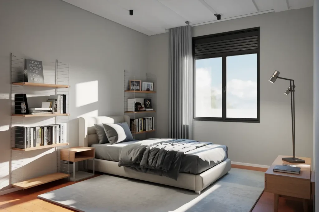25 Modern Bedroom Ideas for Small Rooms Men Can’t Resist 22 18. Compact Bookshelves for a Stylish Small Room