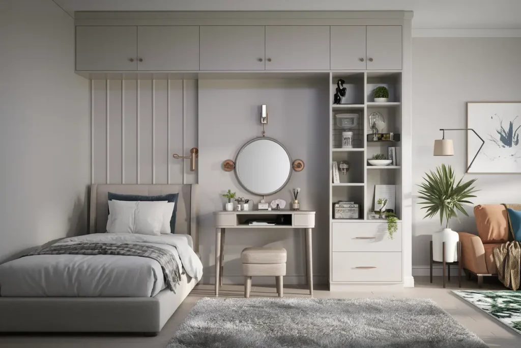 25 Aesthetic Bedroom Ideas for Small Rooms Women Will Love 22 18. Space Saving Vanity Setup for Small Bedrooms