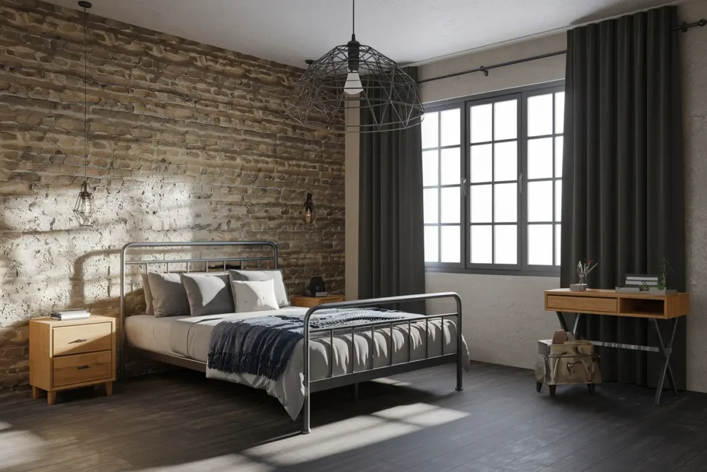 25 Modern Bedroom Ideas for Small Rooms Men Can’t Resist 23 19. Wooden Metal Decor for an Industrial Aesthetic