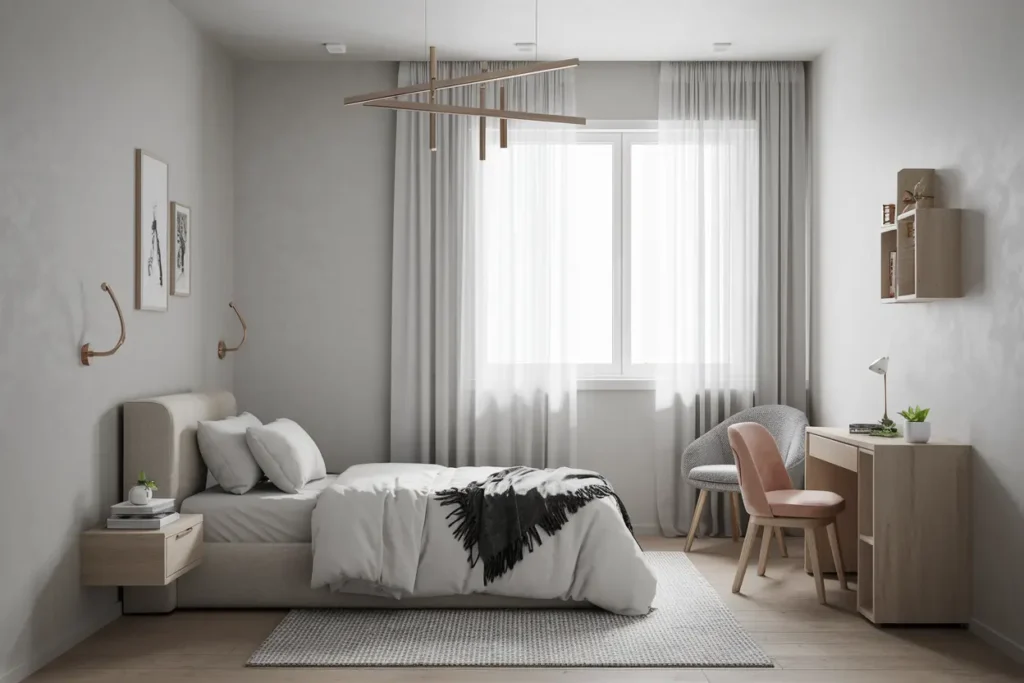 25 Aesthetic Bedroom Ideas for Small Rooms Women Will Love 24 20. Floating Nightstands for a Minimalist Small Bedroom