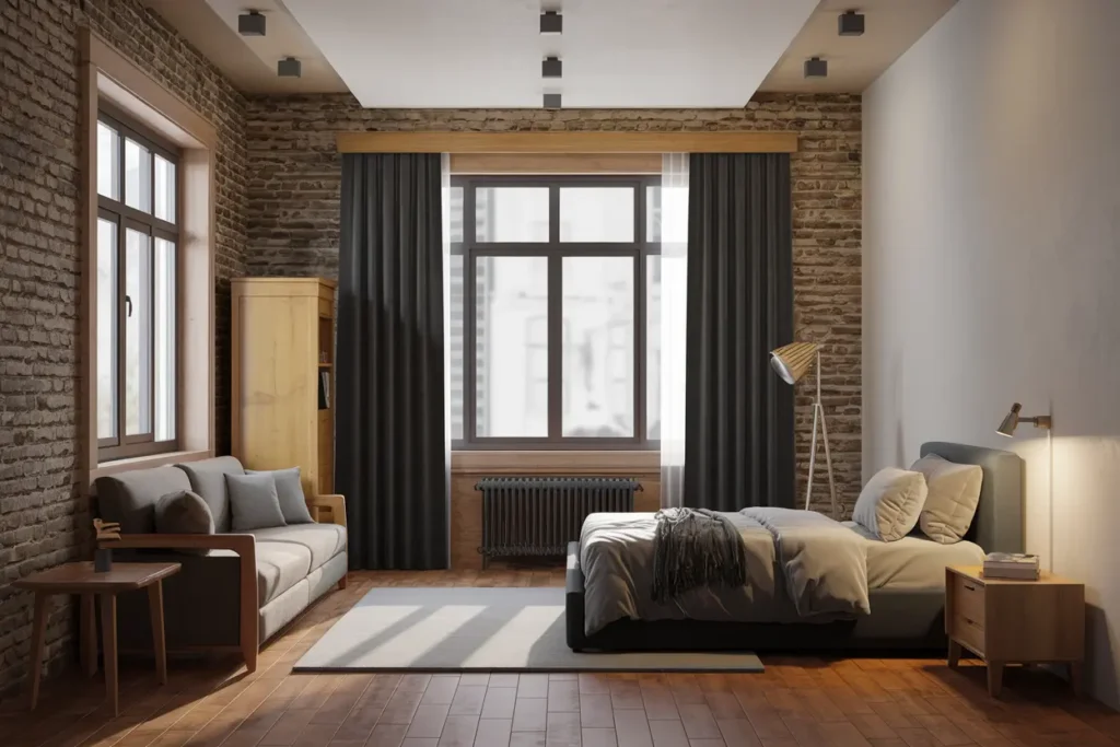 25 Modern Bedroom Ideas for Small Rooms Men Can’t Resist 29 21. Modern Small Bedroom with Exposed Brick Walls