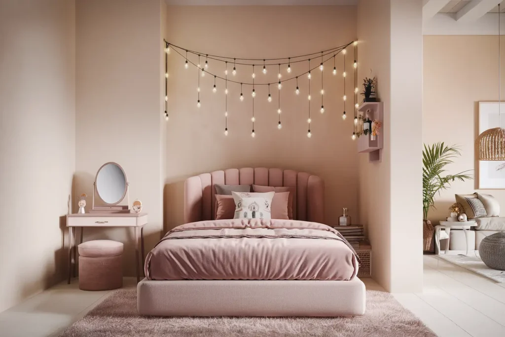 25 Aesthetic Bedroom Ideas for Small Rooms Women Will Love 31 23. Hanging String Lights for a Dreamy Aesthetic