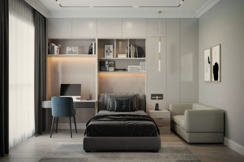 25 Modern Bedroom Ideas for Small Rooms Men Can’t Resist 32 24. Small Bedroom with a Built In Workstation