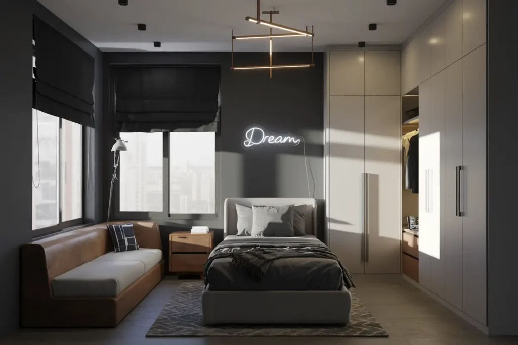 25 Modern Bedroom Ideas for Small Rooms Men Can’t Resist 33 25. Creative Neon Sign Decor for a Modern Touch