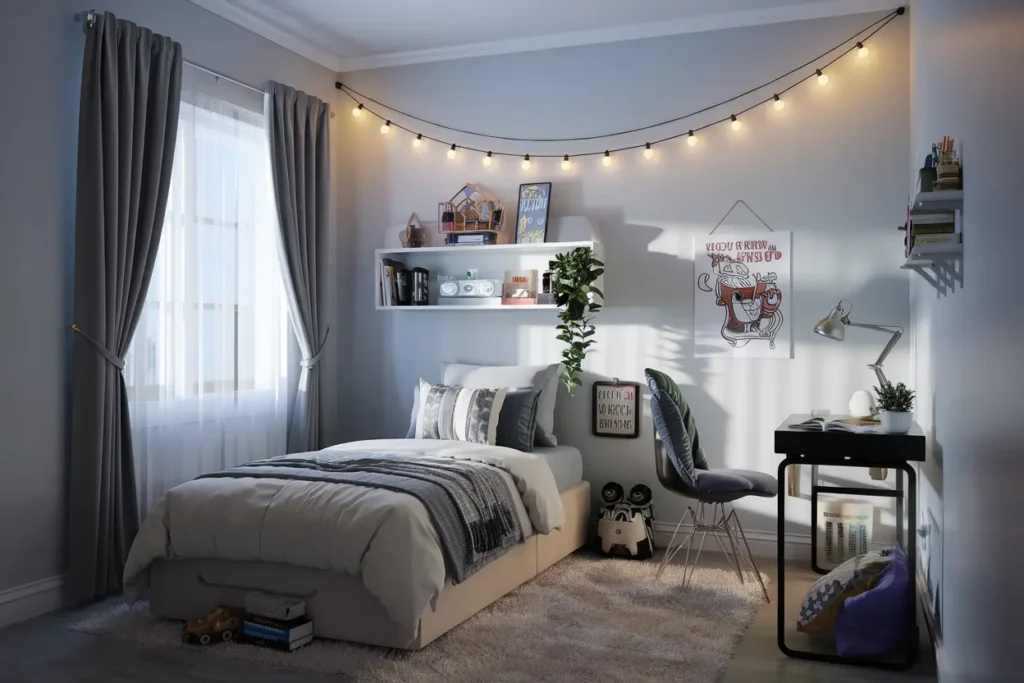 25 Clever Small Room Decoration Ideas to Transform Your Space 33 25. Hanging String Lights for an Aesthetic Vibe