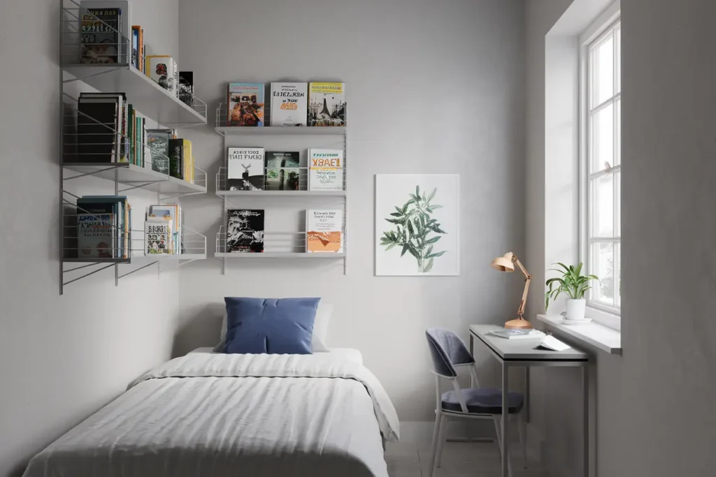 50 Genius Bedroom Ideas for Small Rooms That Looks Wow 33 25. Small Bedroom with Wall Mounted Shelves