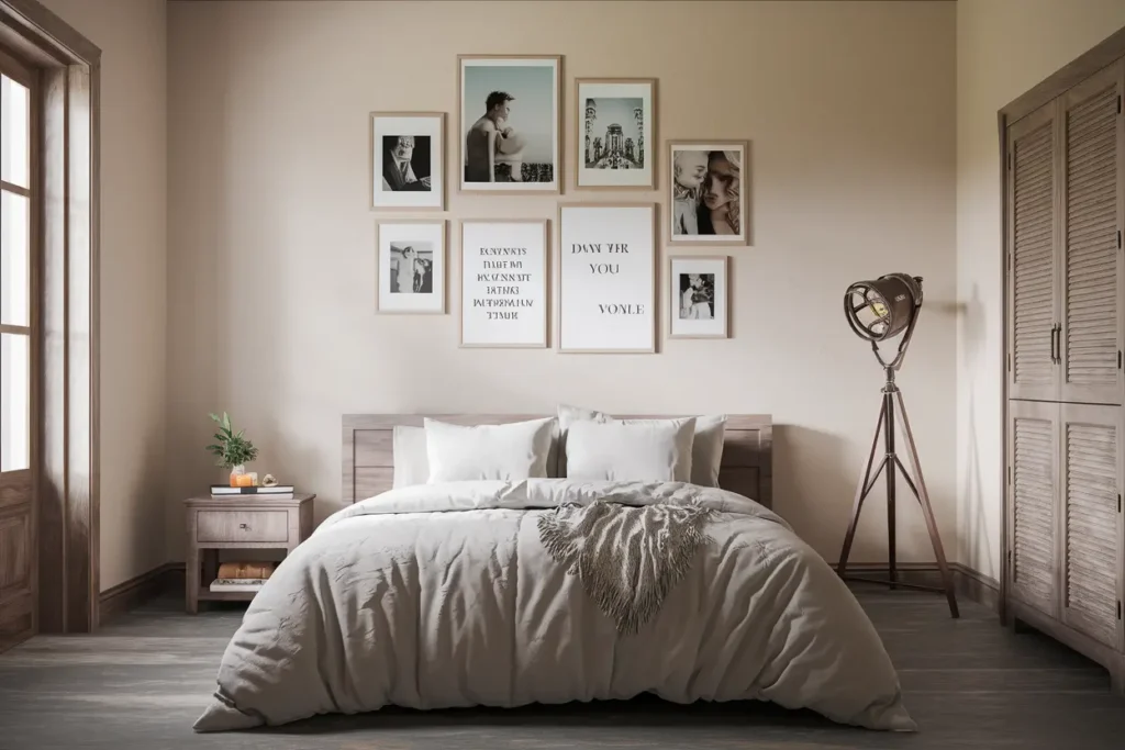 25 Cozy & Clever Bedroom Ideas for Small Rooms Couples Will Obsess Over 4 4. Small Bedroom Wall Art for Couples