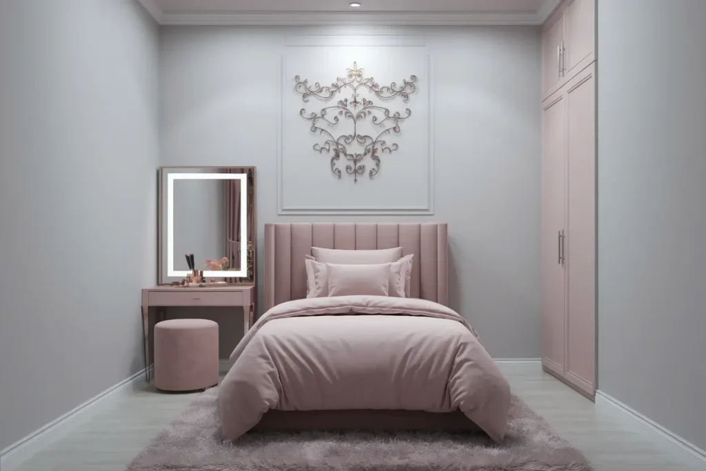 25 Aesthetic Bedroom Ideas for Small Rooms Women Will Love 7 7. Elegant Wall Art for a Feminine Small Bedroom