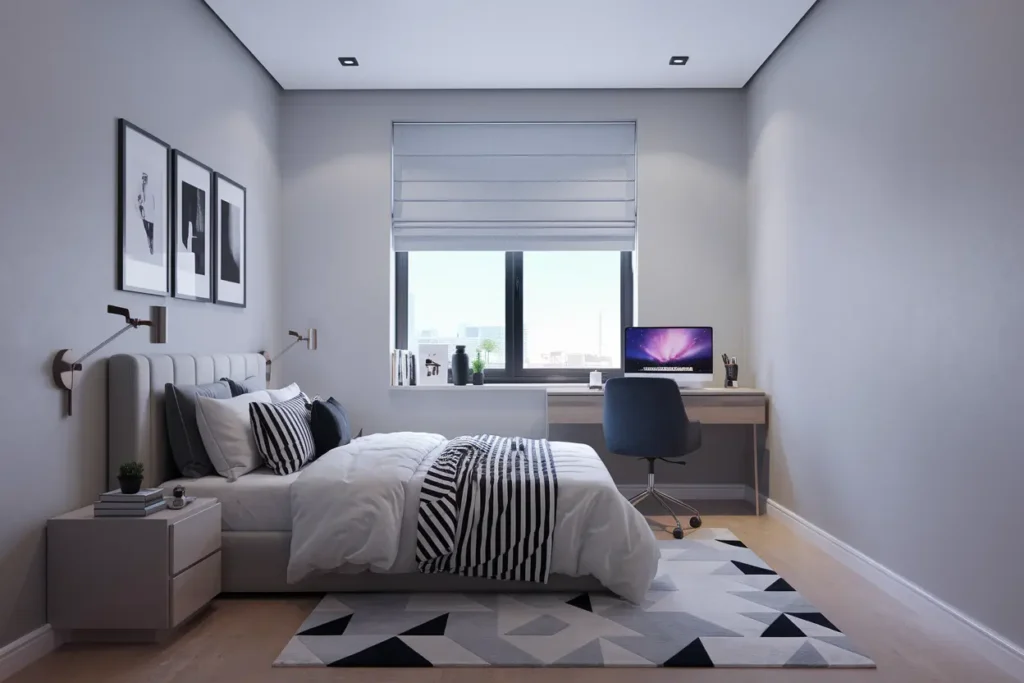 25 Modern Bedroom Ideas for Small Rooms Men Can’t Resist 8 8. Small Bedroom with a Modern Desk Setup