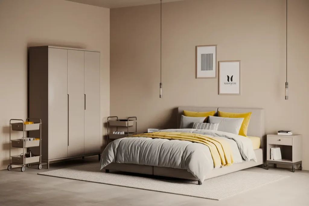 25 Genius Multifunctional Bedroom Furniture Ideas to Max Out Small Spaces 16 12. Rolling Storage Carts for Flexible Bedroom Organization