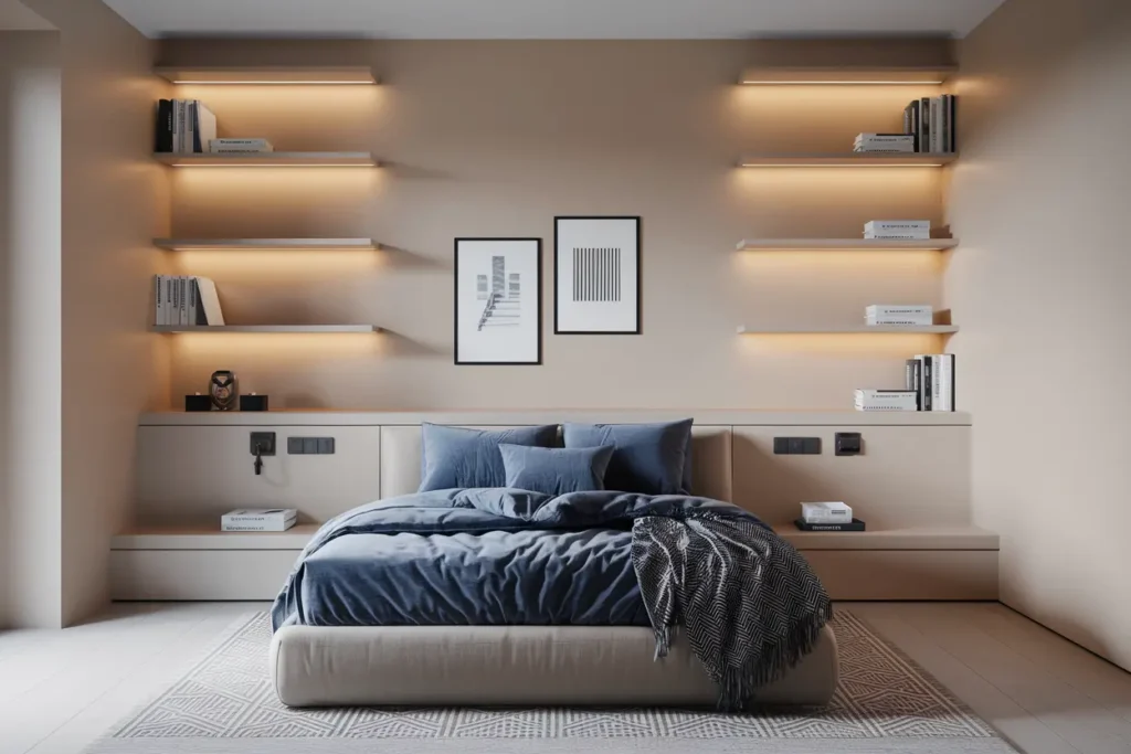 25 Genius Multifunctional Bedroom Furniture Ideas to Max Out Small Spaces 30 22. Floating Shelves with Built in LED Lighting