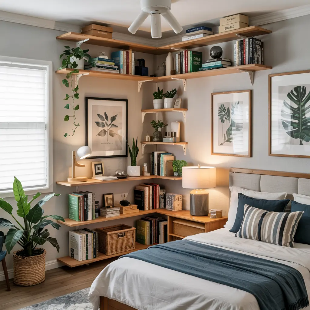 25 Clever Small Bedroom Storage Solutions to Declutter Your Life 16 Corner Shelving Units for Unused Space in Small Bedrooms