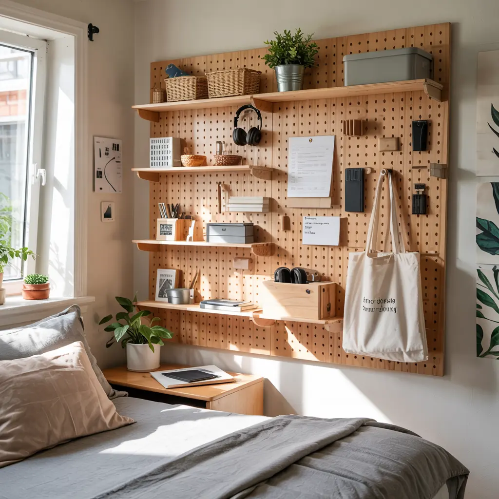 25 Clever Small Bedroom Storage Solutions to Declutter Your Life 20 DIY Pegboard Storage for Small Bedrooms