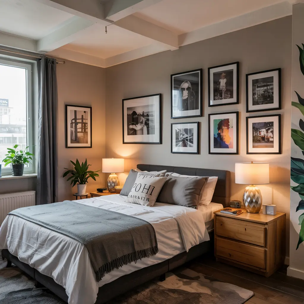 25 Brilliant Small Apartment Bedroom Ideas to Maximize Your Space 24 DIY Photo Wall for a Personal Touch