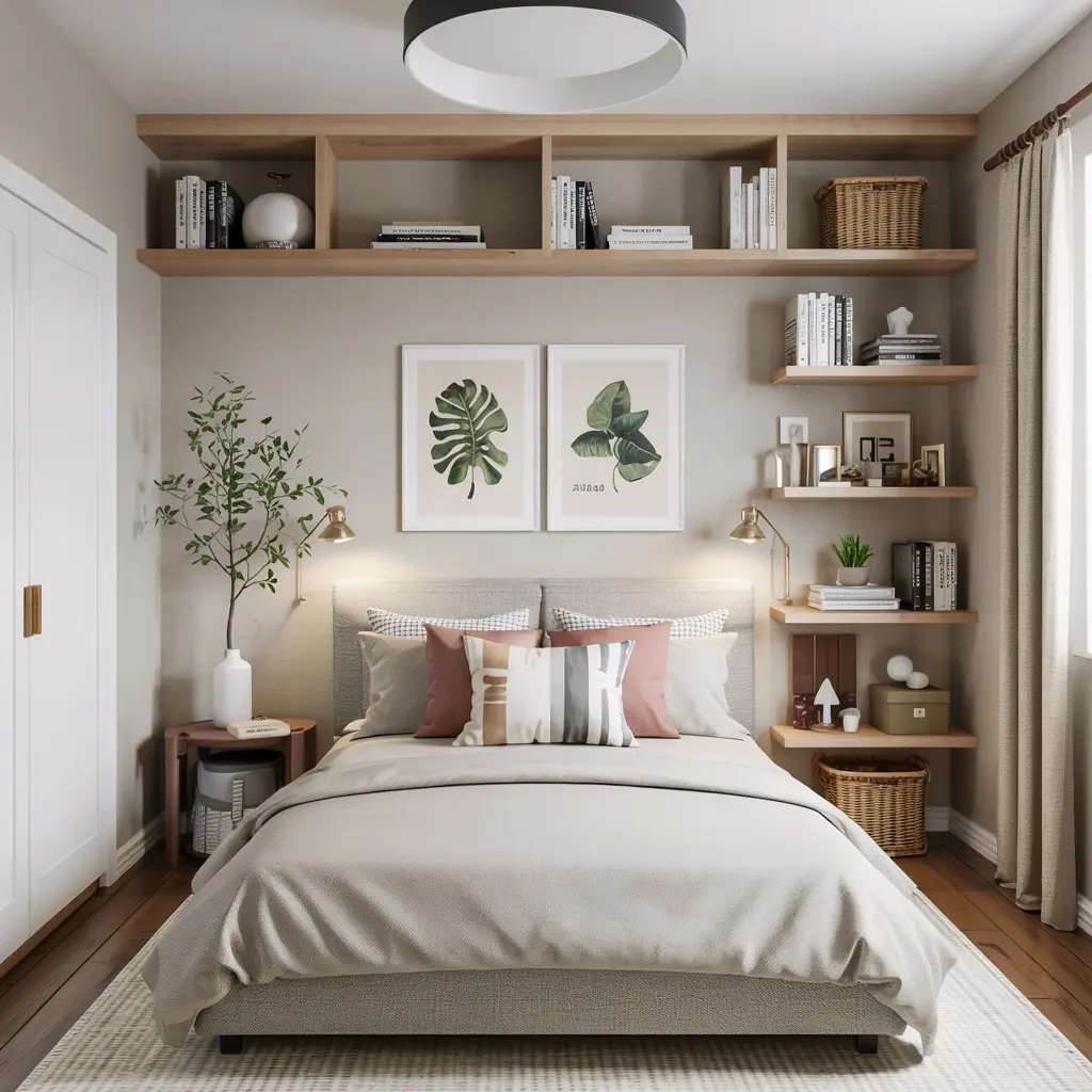 25 Clever Small Bedroom Storage Solutions to Declutter Your Life 2 Floating Shelves for Extra Wall Storage in Small Bedrooms