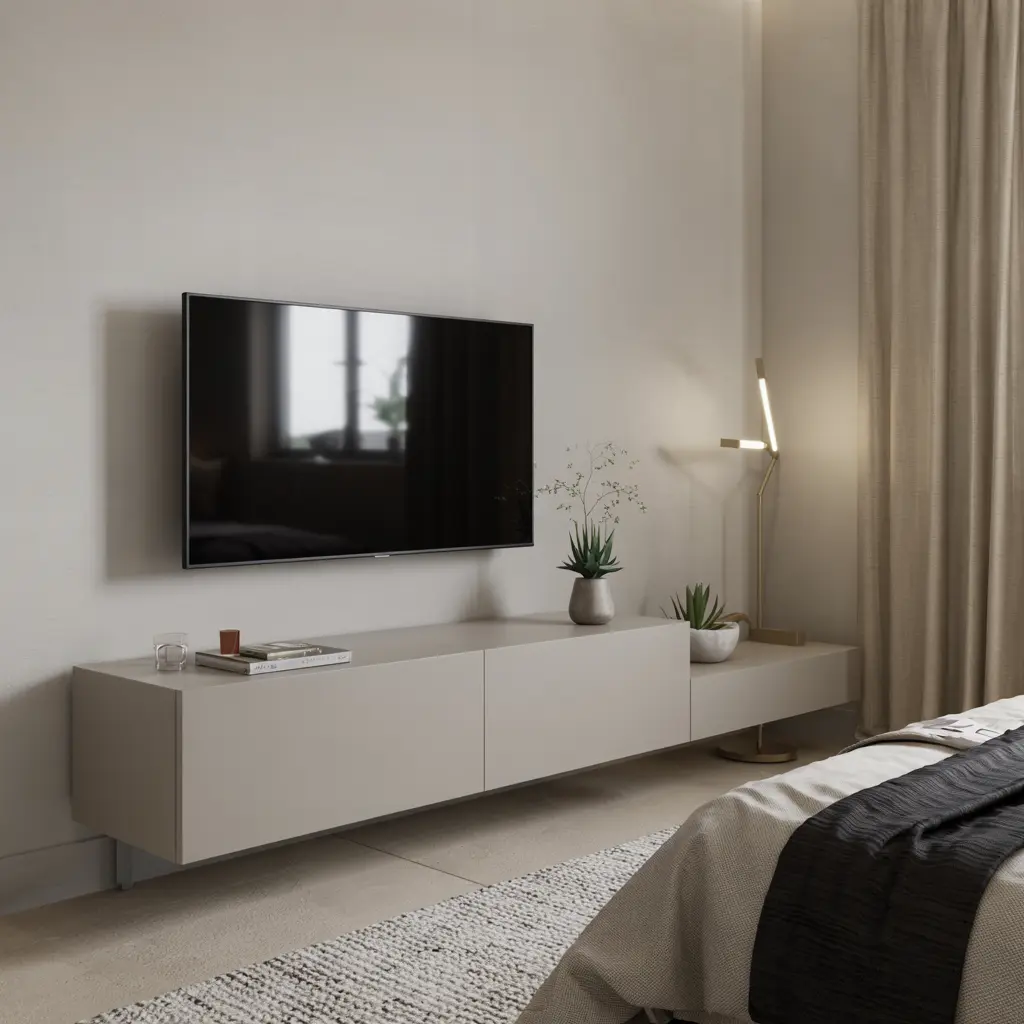 25 Minimalist Small Bedroom Ideas for a Clutter-Free Oasis 23 Floating TV Console for a Clean Aesthetic