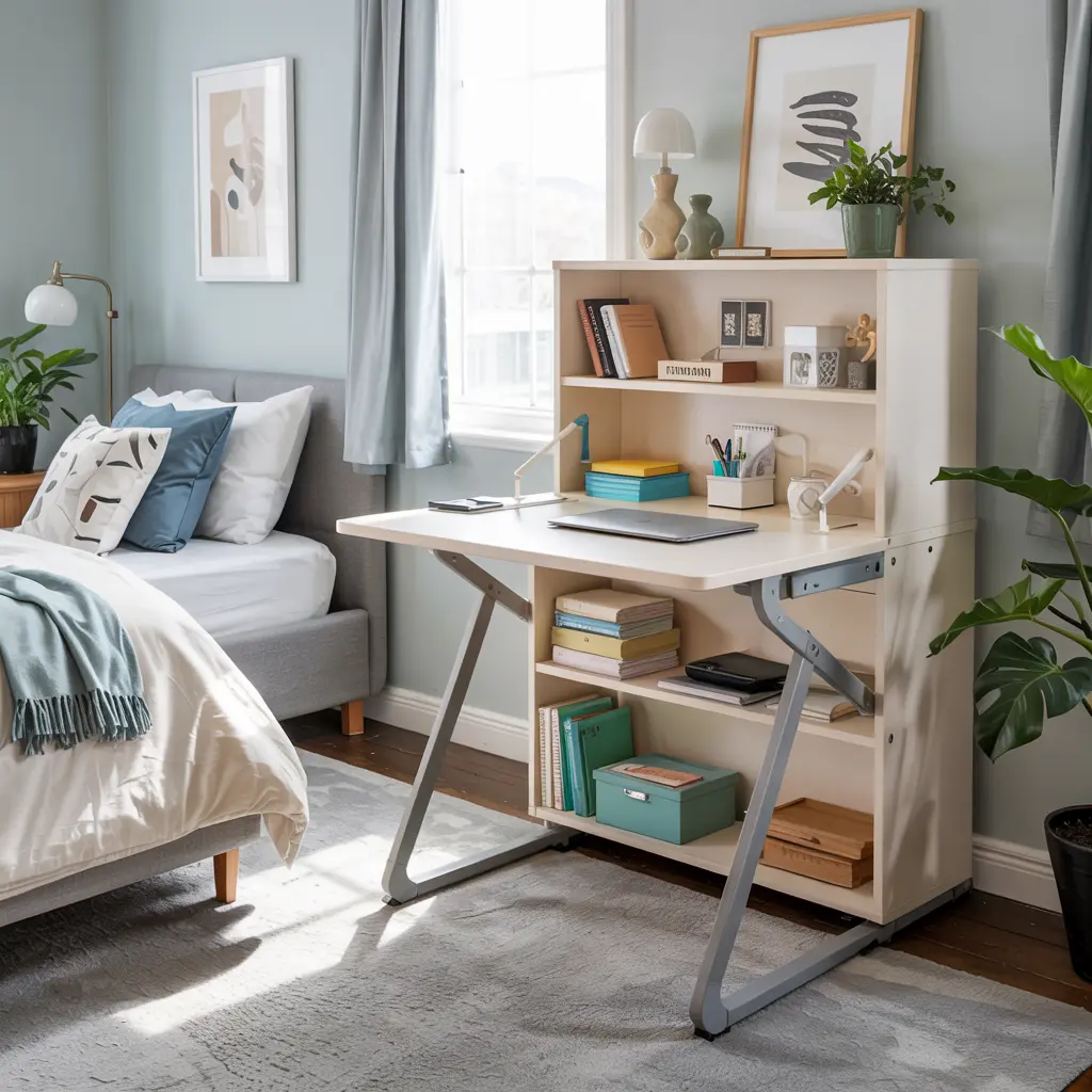 Foldable Desks with Built in Storage for Small Bedrooms