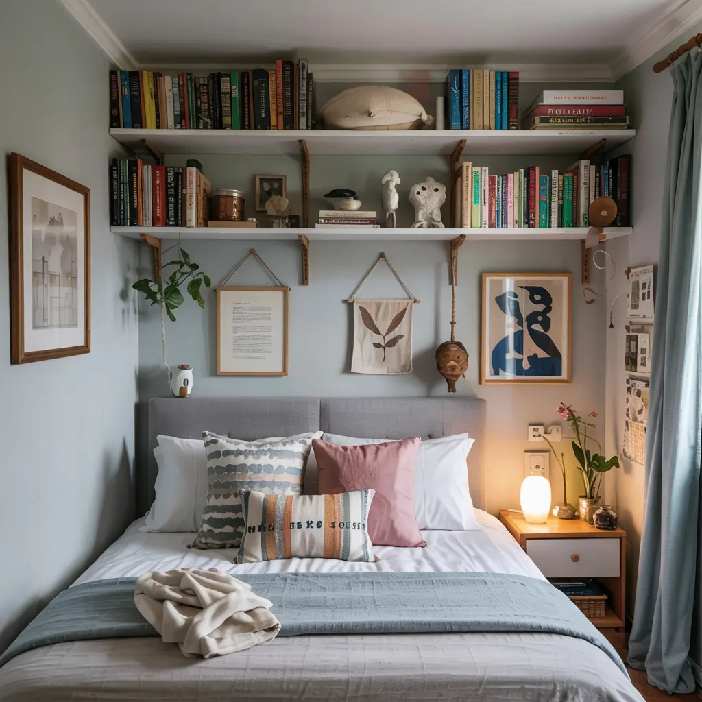 25 Clever Small Bedroom Storage Solutions to Declutter Your Life 19 Over the Bed Shelving for Additional Storage in Small Bedrooms