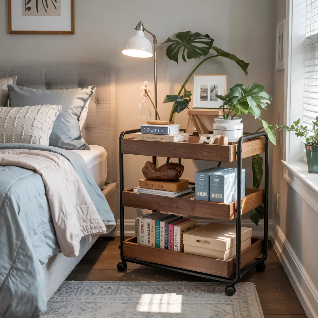25 Clever Small Bedroom Storage Solutions to Declutter Your Life 9 Rolling Storage Carts for Easy Access in Small Bedrooms