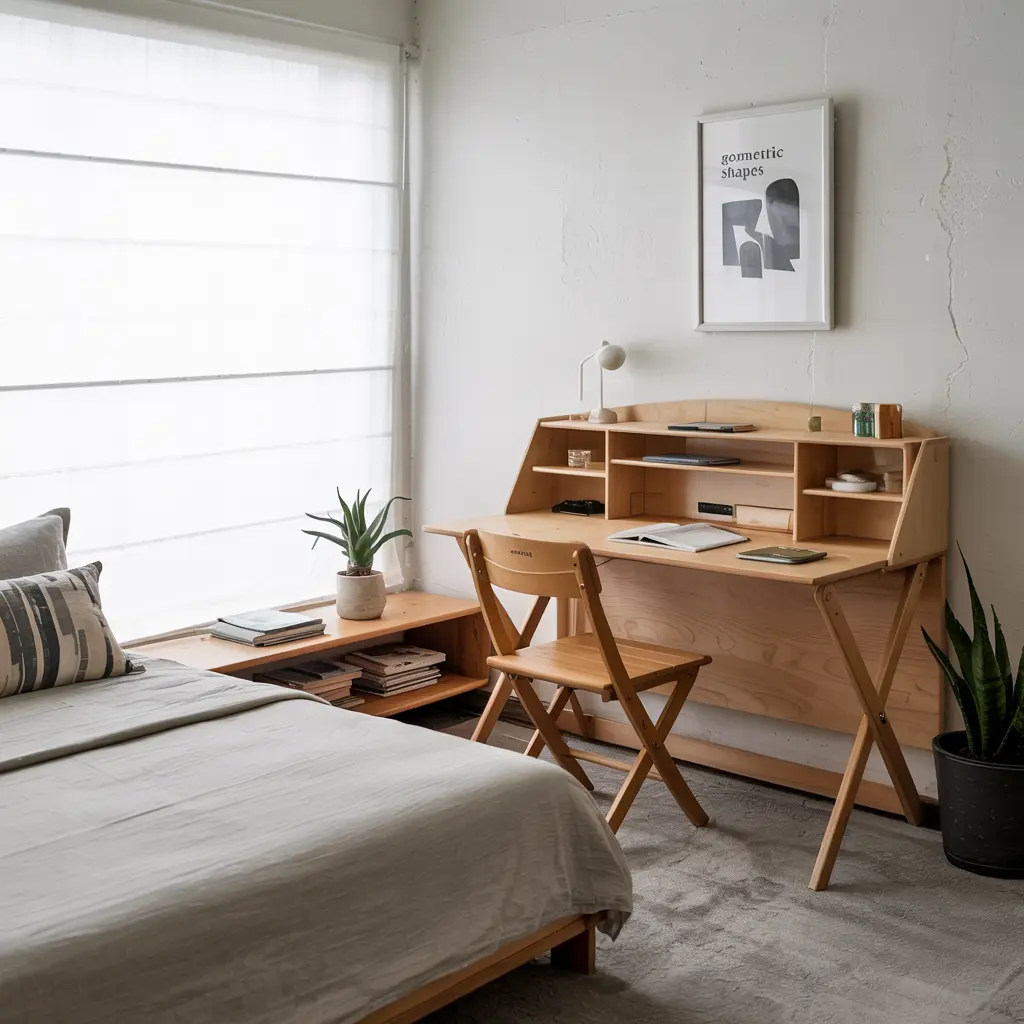 25 Brilliant Small Apartment Bedroom Ideas to Maximize Your Space 6 Small Bedroom with a Foldable Desk Setup