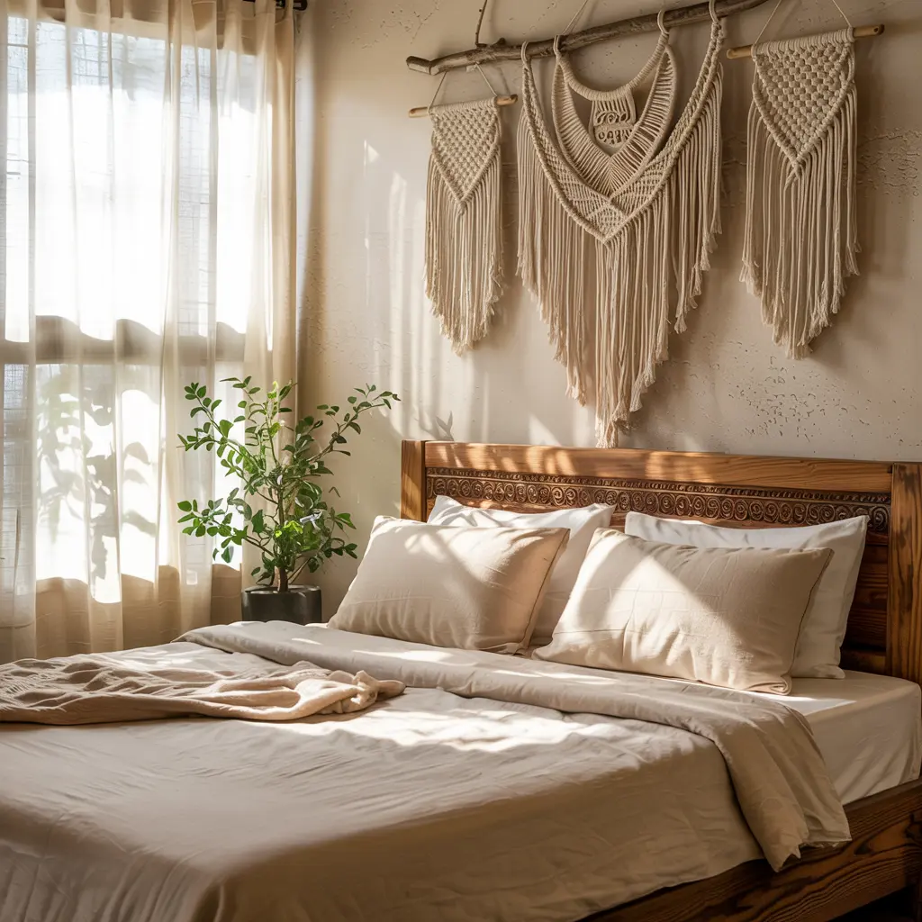 25 Warm & Cozy Bedroom Decor Ideas for Women’s Style 10 10. Boho Macrame Wall Hangings for a Natural Look