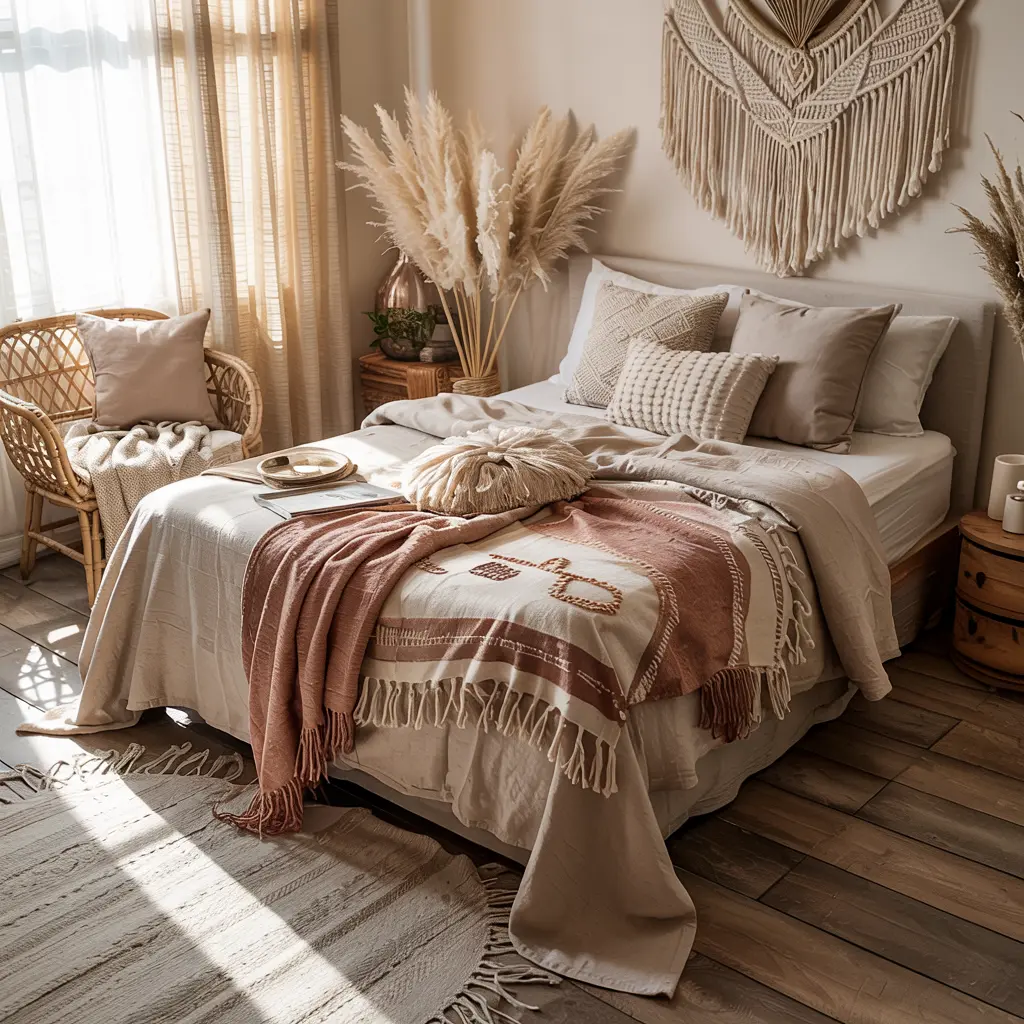 25 Bedroom Decor Ideas Boho Style for Women 10 10. Vintage or Handwoven Throw Blankets for Added