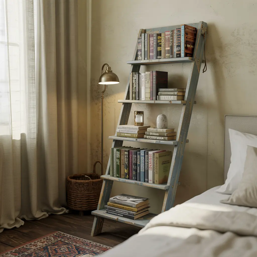 20 Trending DIY bedroom decor ideas for women 15 11. Repurposed Ladder Bookshelf for a Vintage Touch