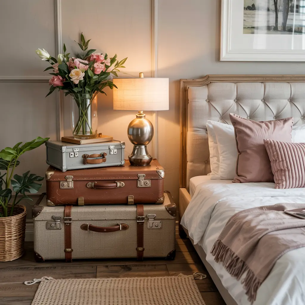 11. Stacked Vintage Suitcases as a Bedside Table