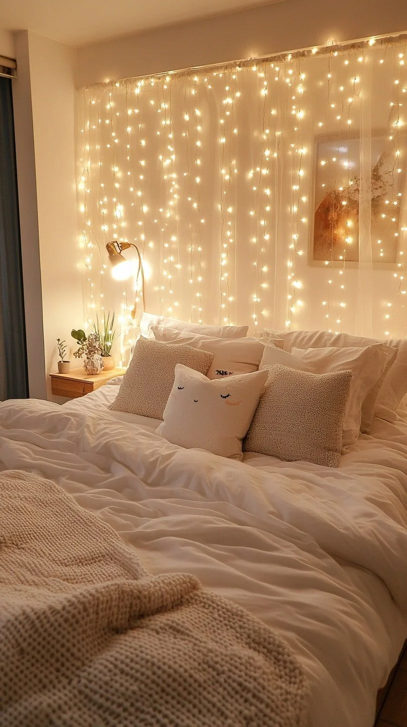 Warm White Fairy Lights Draped Along the Wall