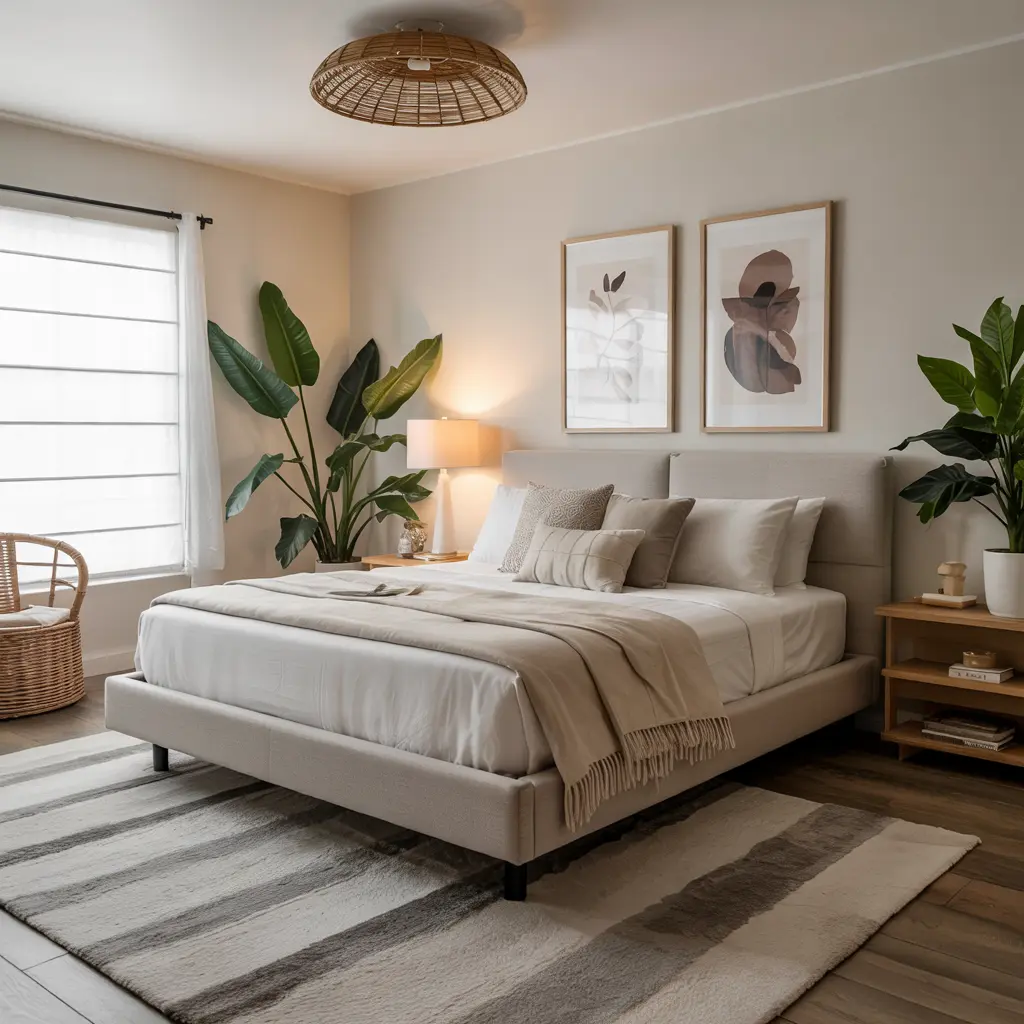 12. Neutral Toned Area Rug for a Cozy Yet Minimal Look