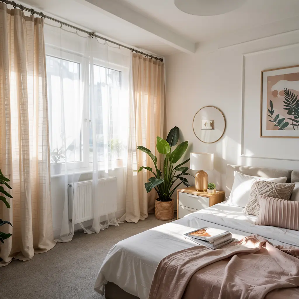 25 Bedroom Decor Ideas for Women Apartment to Save Space 16 12. Sheer Curtains for a Light and Airy Feel