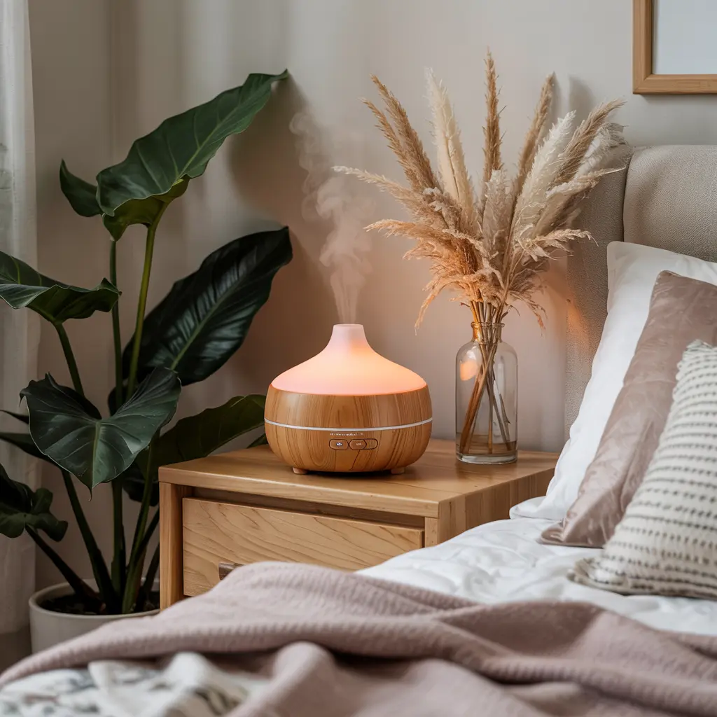 25 Warm & Cozy Bedroom Decor Ideas for Women’s Style 17 13. Aromatherapy Diffuser with Relaxing Essential Oils