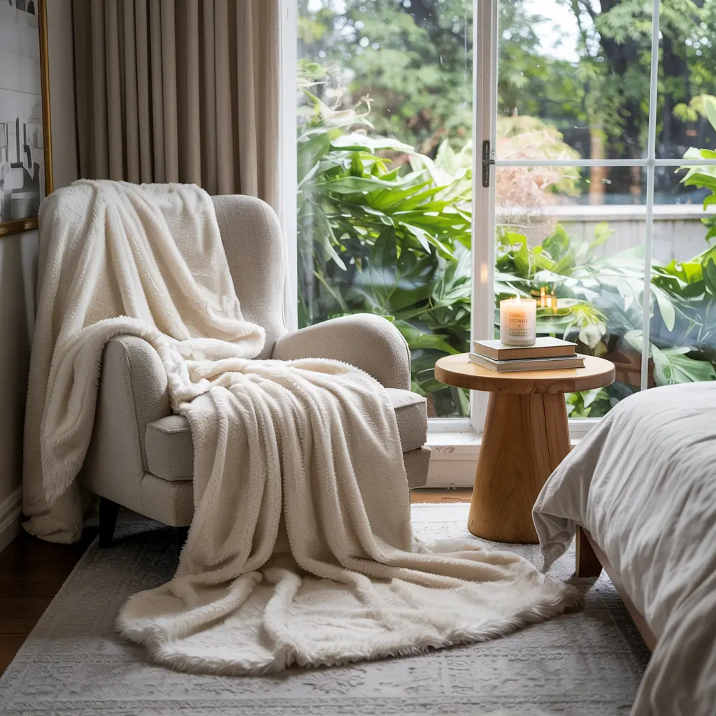 25 Aesthetic Bedroom decor ideas for women 17 13. Soft Faux Fur or Chunky Knit Throw Blanket