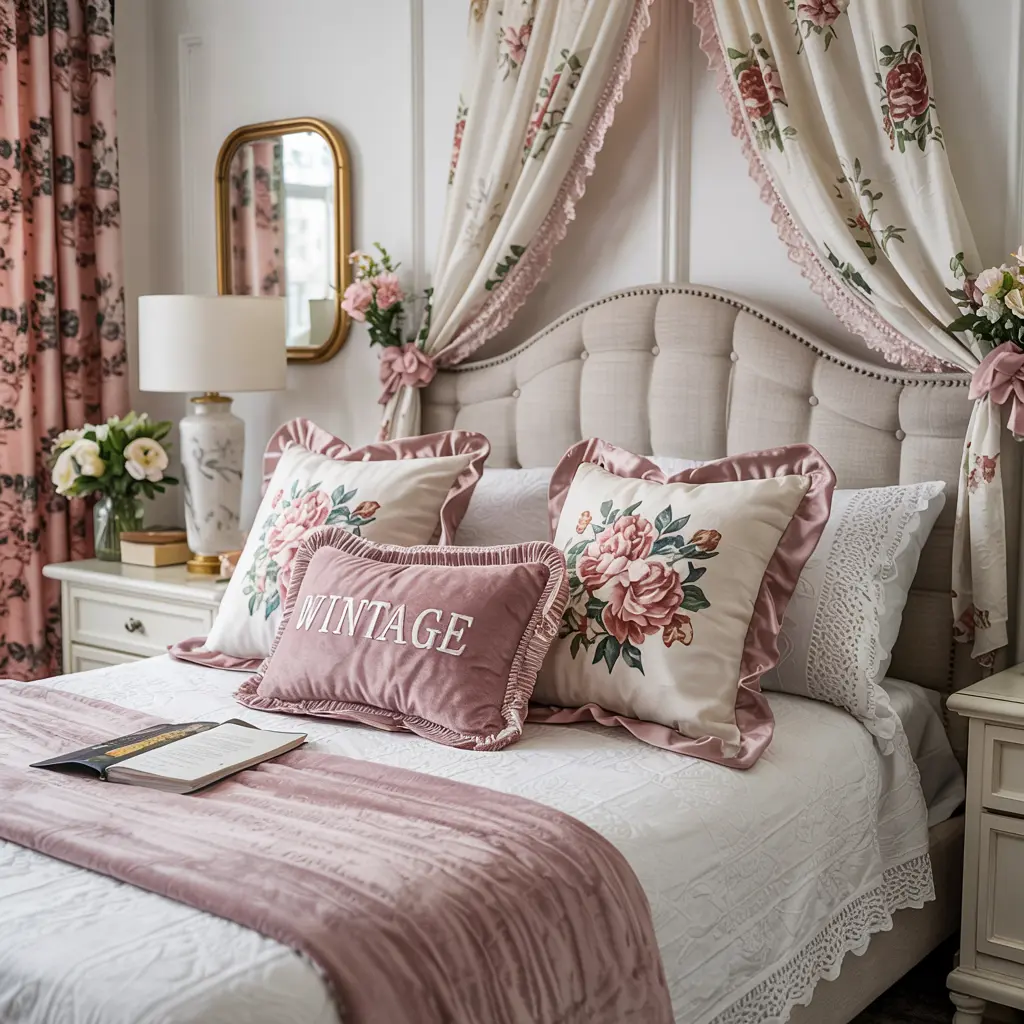 14. Floral Accent Pillows with Ruffles or Embroidery