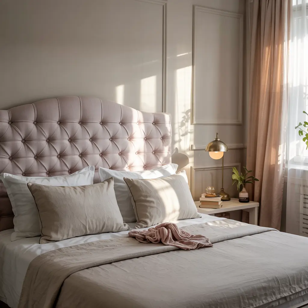 25 Bedroom Decor Ideas for Women Apartment to Save Space 18 14. Tufted Headboard for a Classic and Cozy Touch