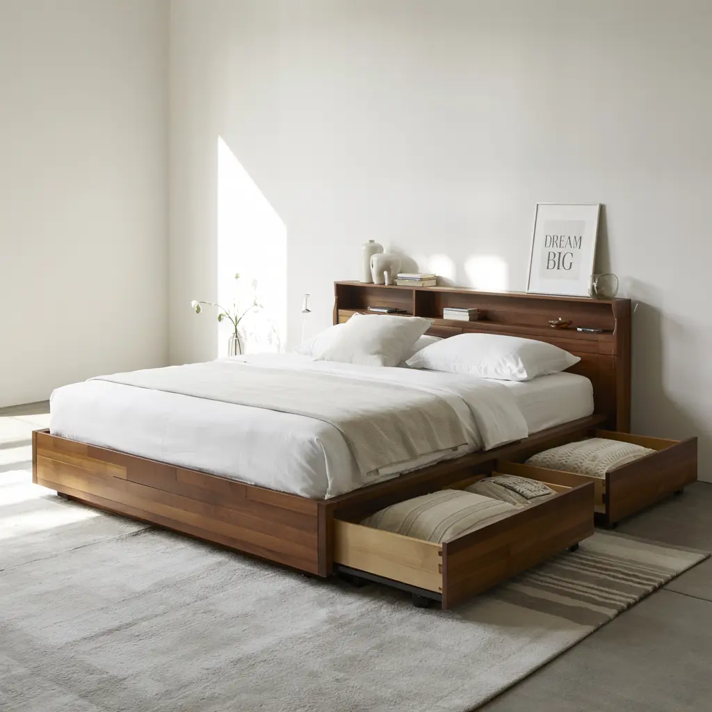 16. Low Profile Bed with Hidden Storage Drawers