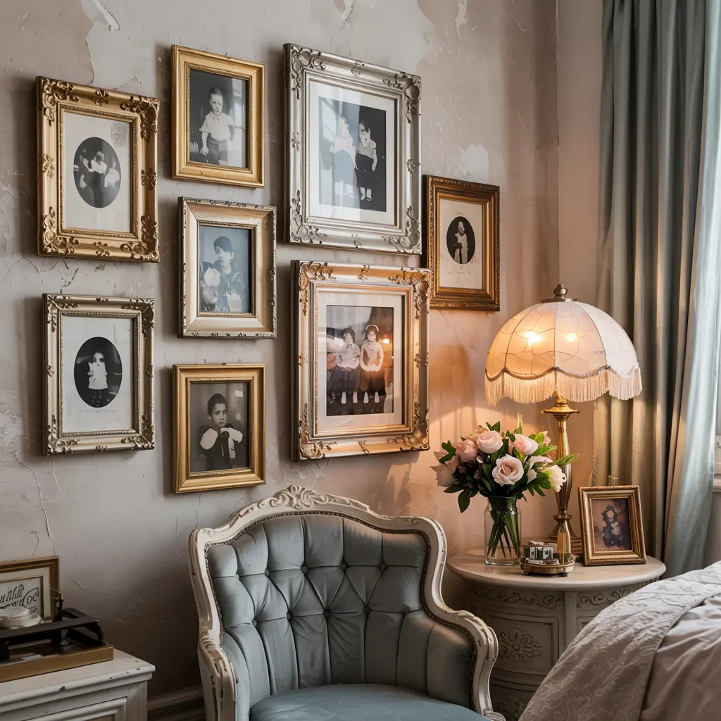 17. Ornate Photo Frames with Black and White Portraits