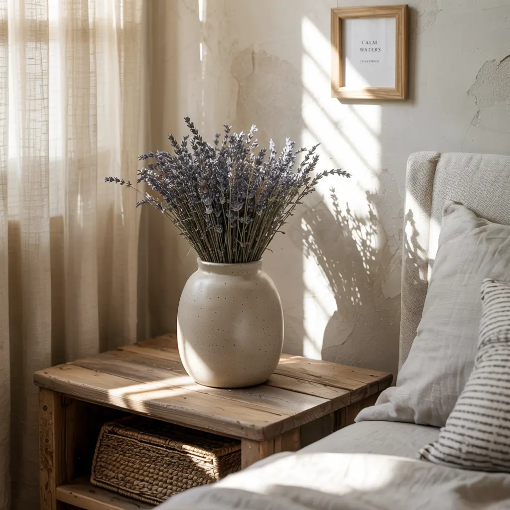 18. Ceramic or Clay Vases with Dried Lavender or Eucalyptus