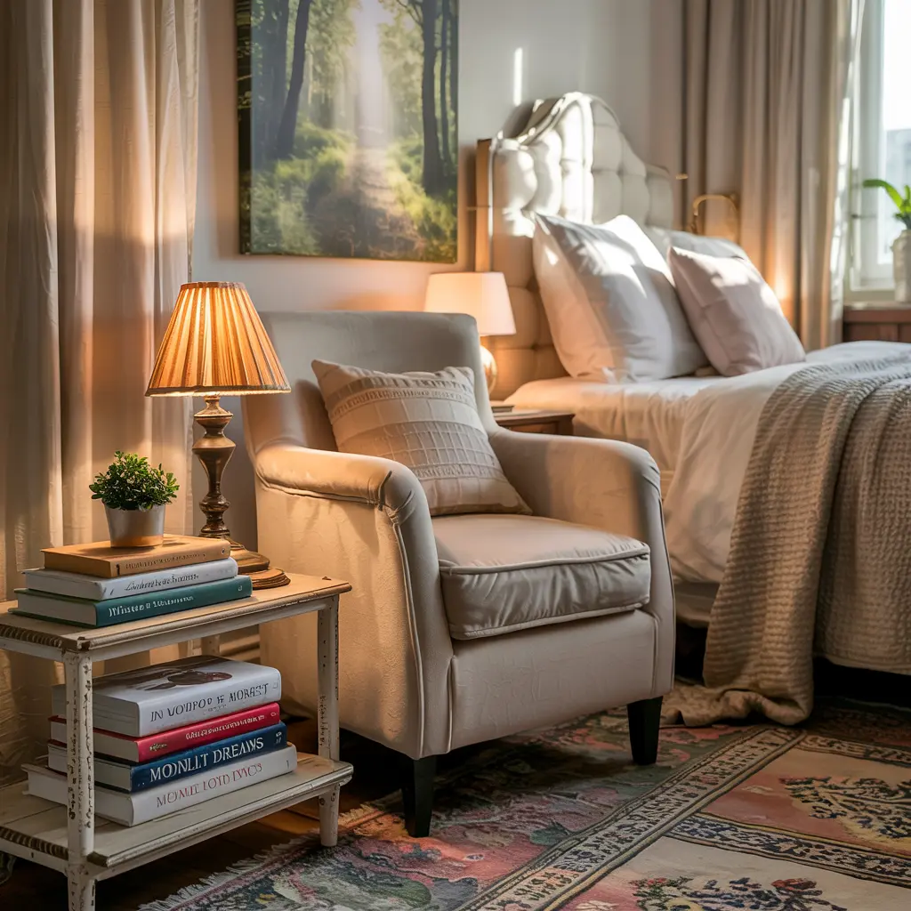 25 Warm & Cozy Bedroom Decor Ideas for Women’s Style 22 18. DIY Cozy Reading Corner with a Soft Chair and Lamp