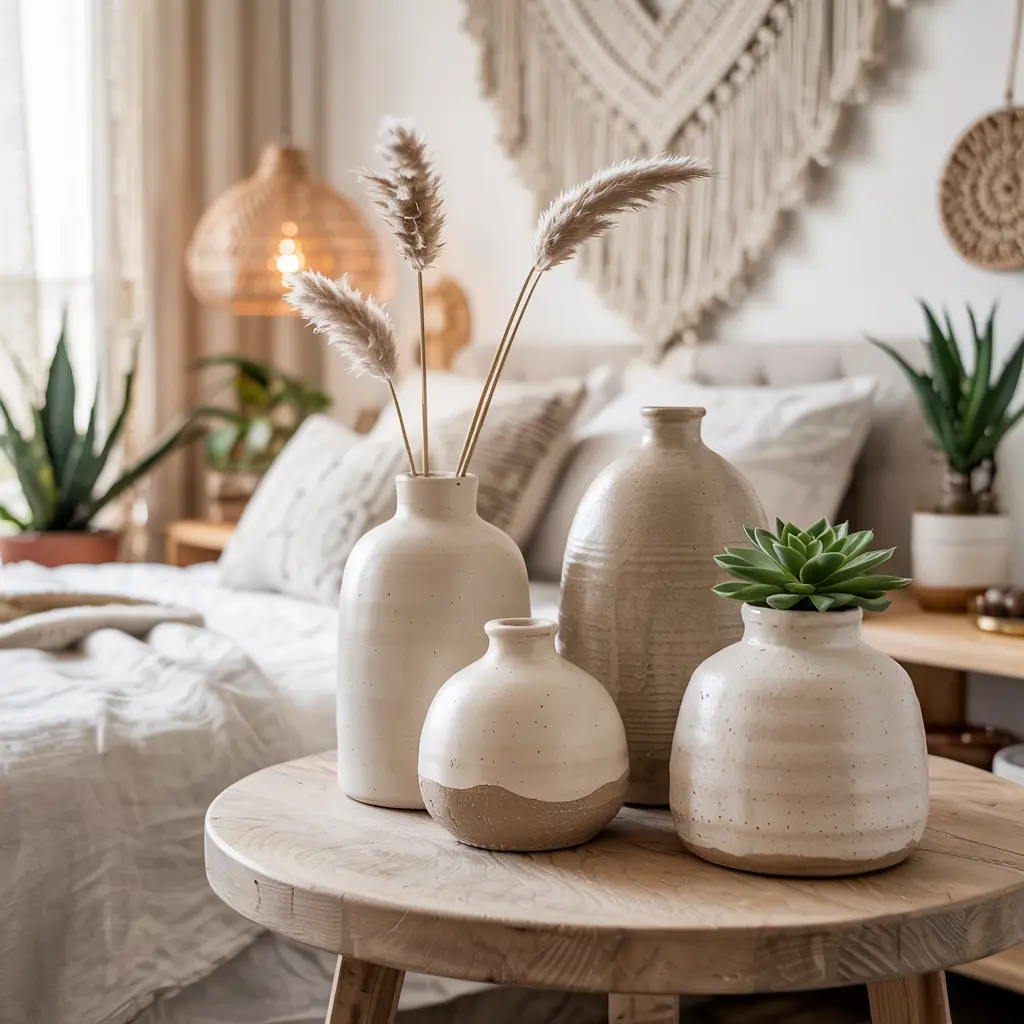 25 Bedroom Decor Ideas Boho Style for Women 23 19. Handmade Ceramic Vases for an Artisan Look