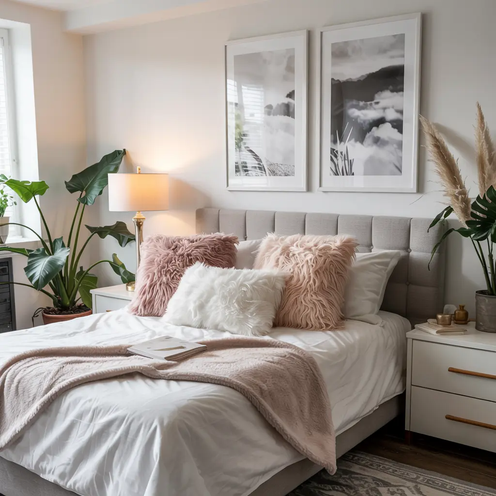 25 Warm & Cozy Bedroom Decor Ideas for Women’s Style 24 20. Faux Fur or Sherpa Accent Pillows