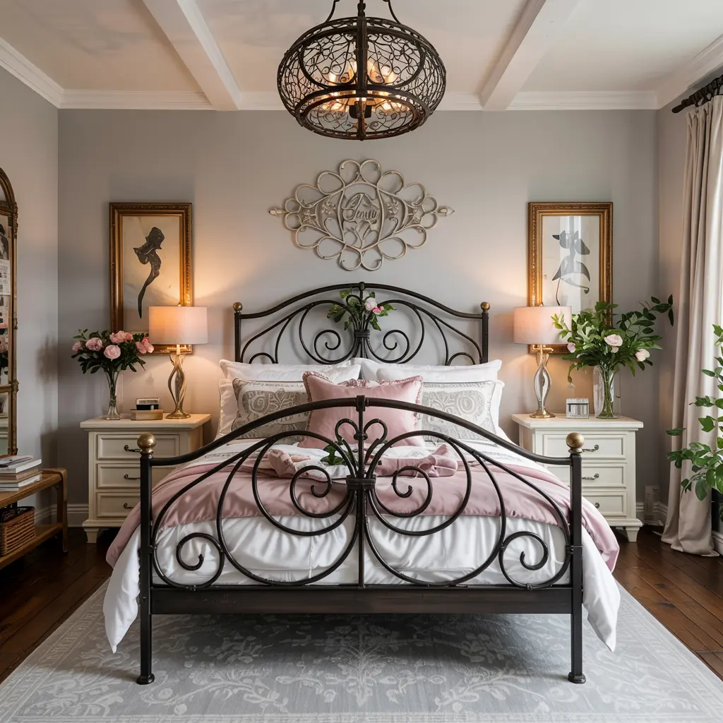 20. Wrought Iron Bed Frame with a Feminine Touch