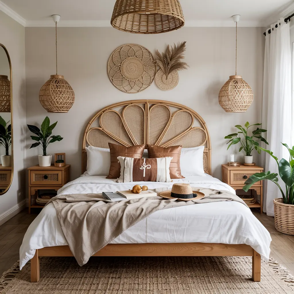 22.Rattan Headboard for a Light Airy Touch