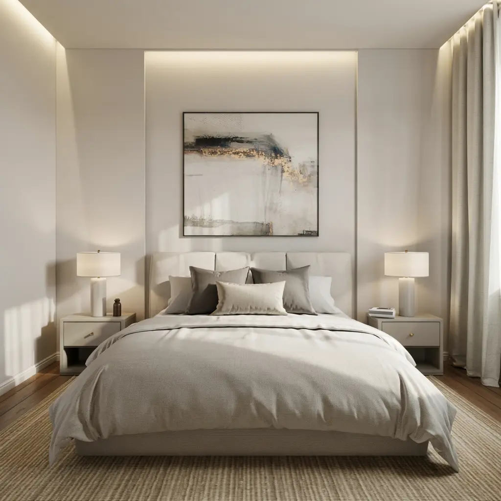 23. Layered Lighting with LED Spotlights and Table Lamps