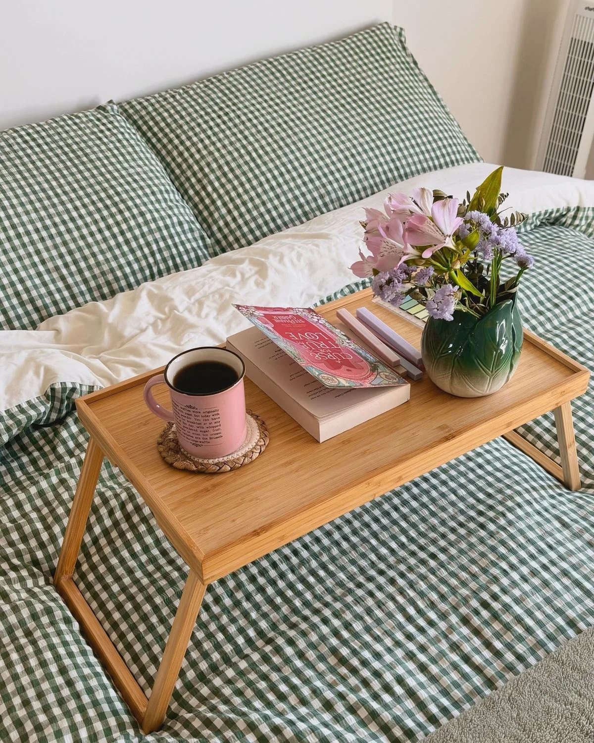 Aesthetic Bed Tray with Books, Mugs, and Decor