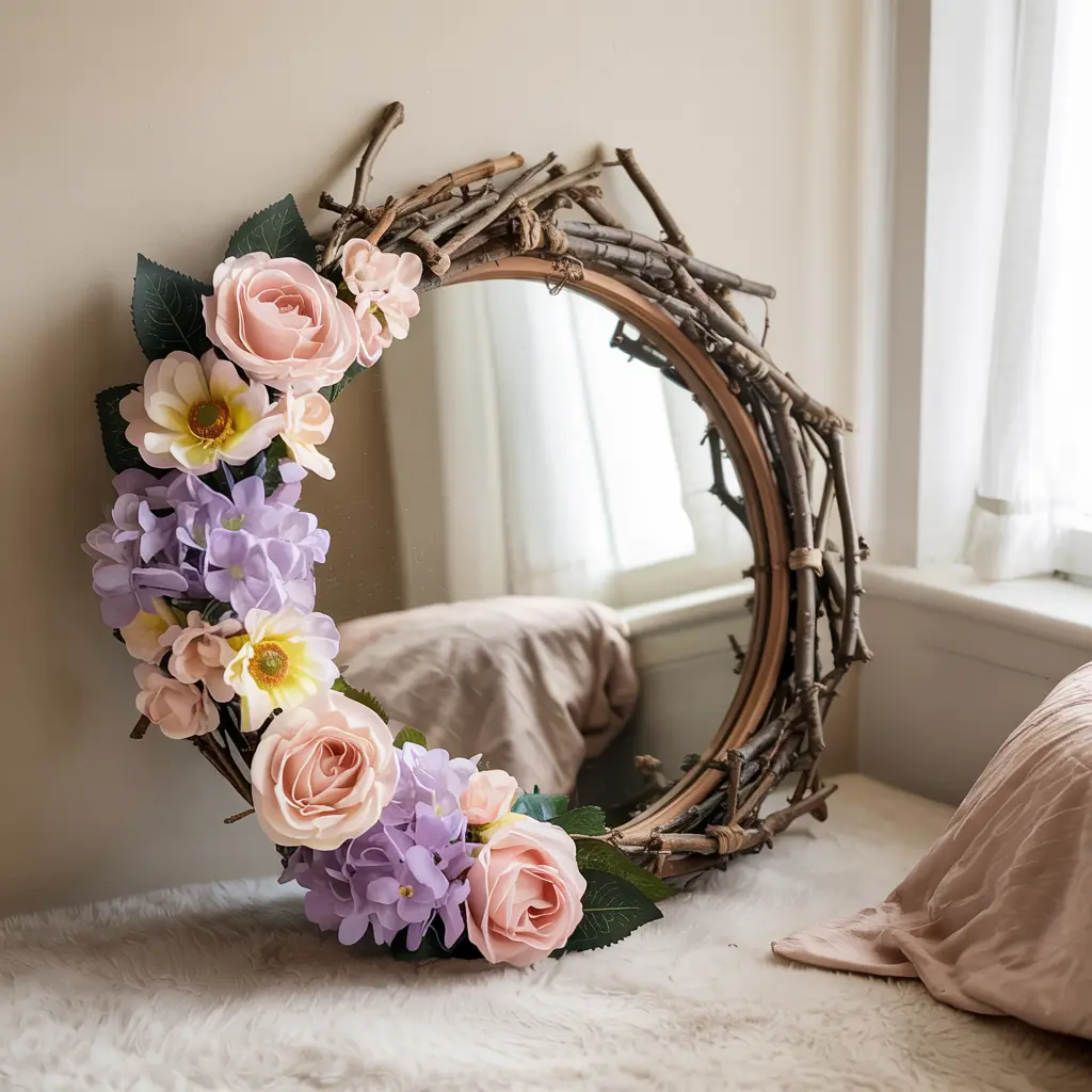 20 Trending DIY bedroom decor ideas for women 32 24. DIY Decorative Mirror Frame with Faux Flowers