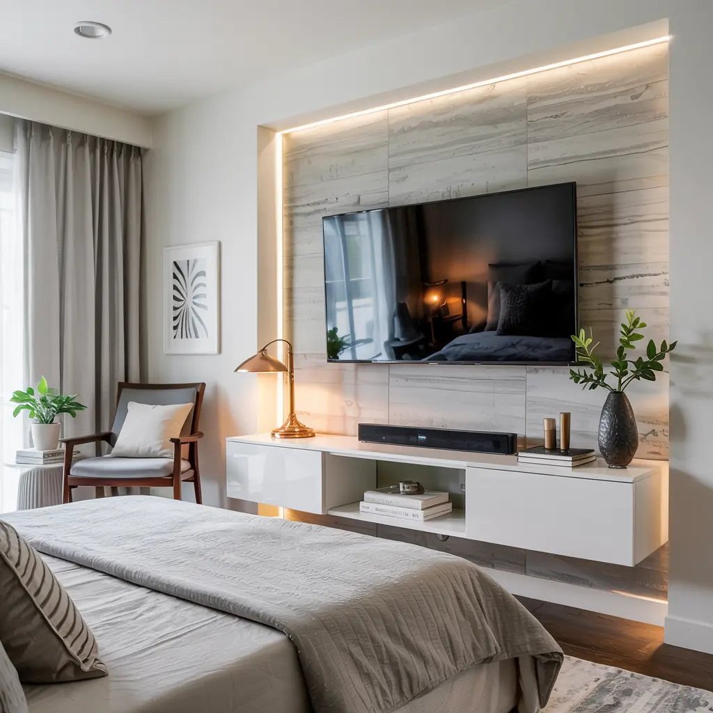 24. Wall Mounted TV with a Floating Console