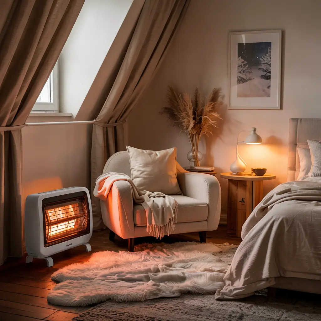 25 Warm & Cozy Bedroom Decor Ideas for Women’s Style 33 25. LED Fireplace or Space Heater for a Cozy Atmosphere